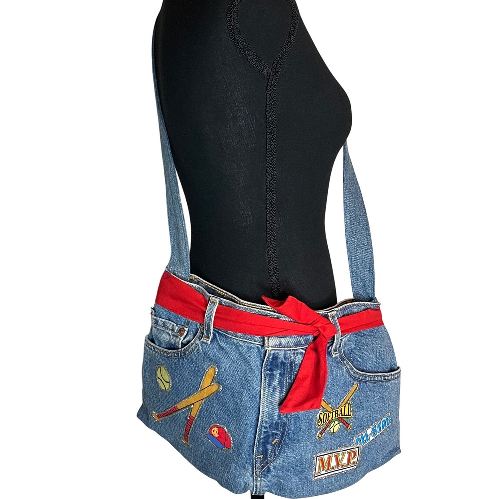 Vtg Repurposed Levis denim Softball Patches Crossbody Denim Handmade Unique OOAK